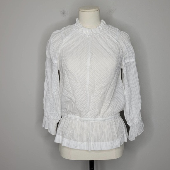 Derek Lam 10 Crosby Long Bell-Sleeve‎ Striped Cotton Blouse Size XS - Picture 2 of 11